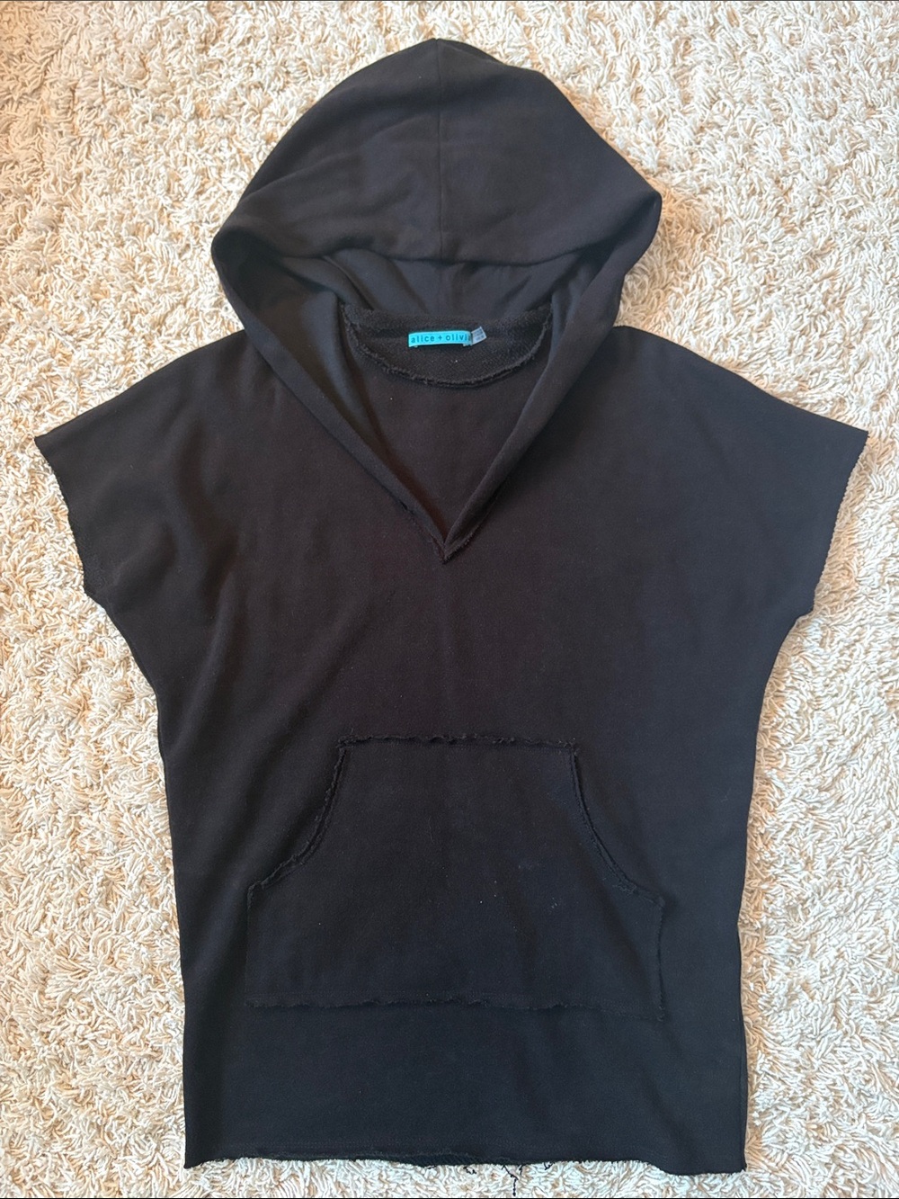 Alice + Olivia black Hooded Knit Top